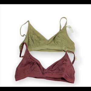 Aerie 2 Triangle Bralette Size M pink and green NWT